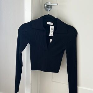Aritzia Blue Fitted Crop Button Down Shirt
